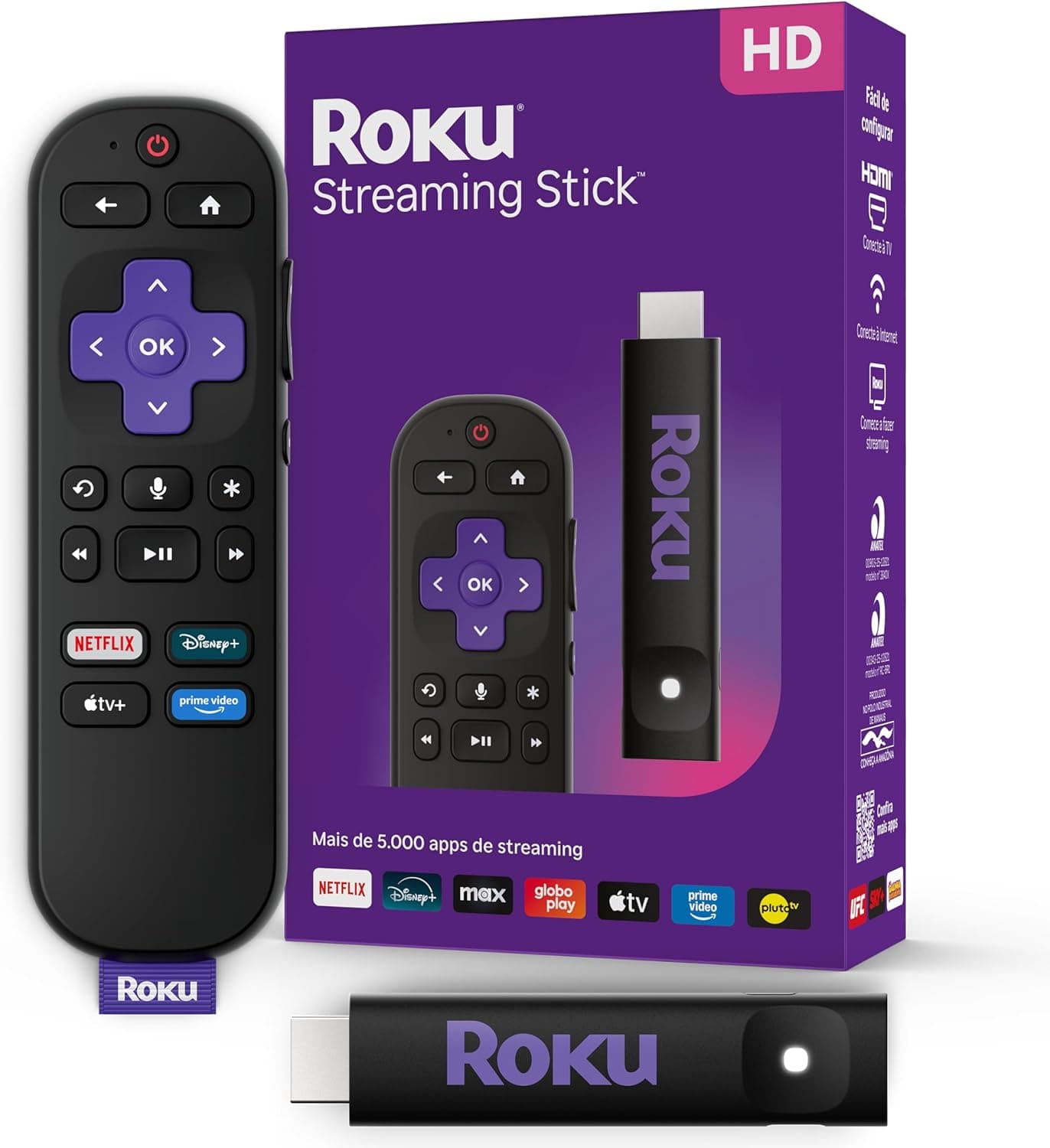 Roku Streaming Stick FullHD, transforme sua TV em uma Smart completa